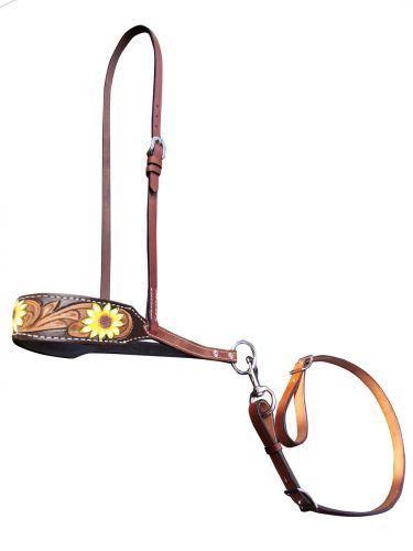 Showman Hand Painted Sunflower leather tie down noseband and strap